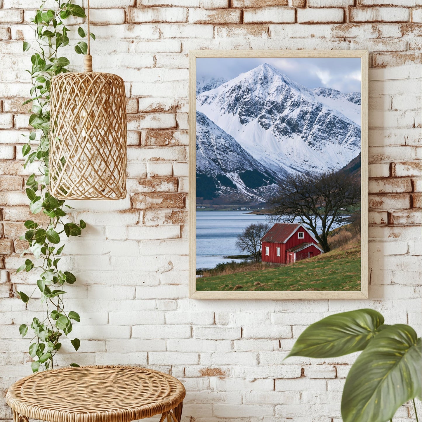 Nordische rote Hütte Poster – Raumansicht 1