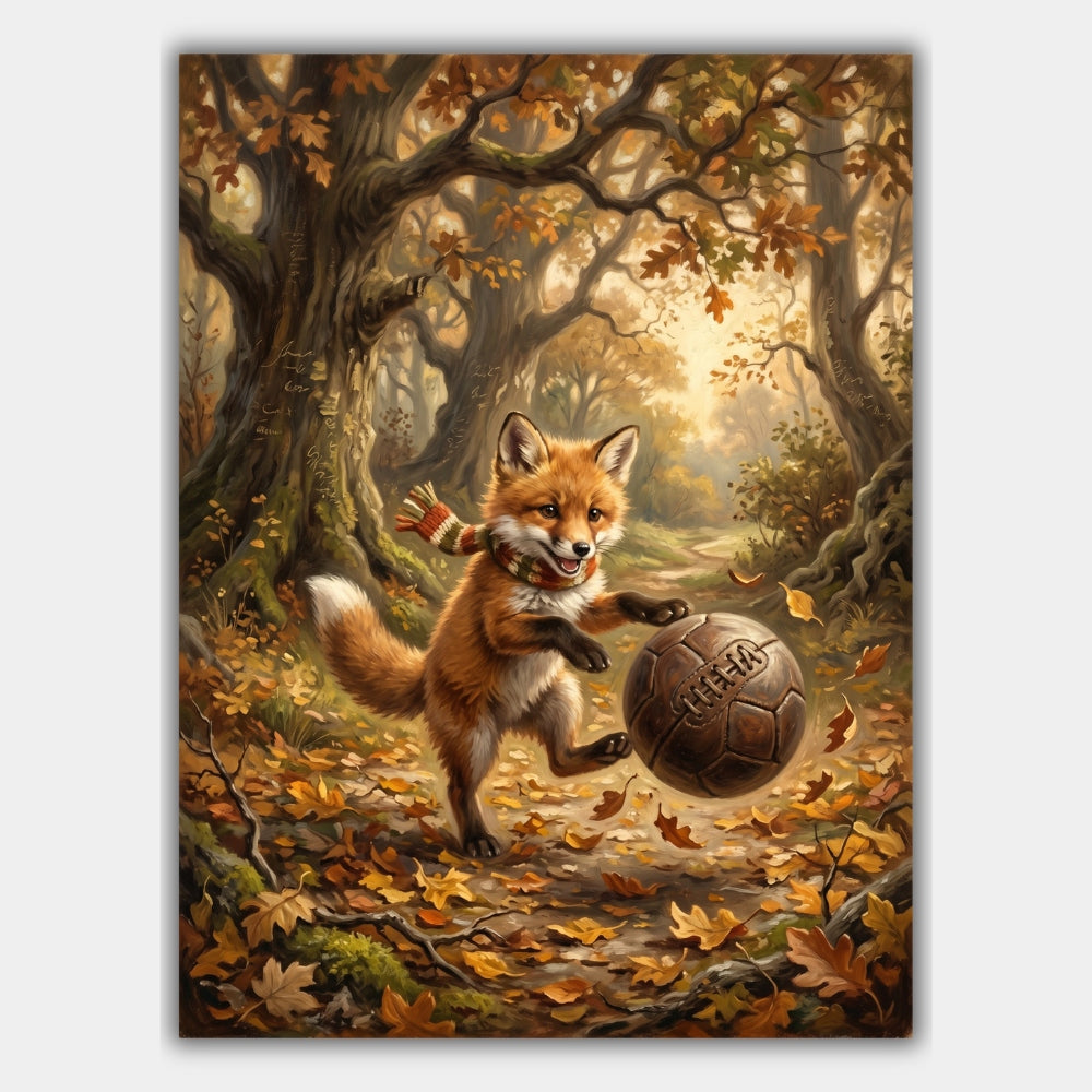 Fuchs Fußball Herbstwald Poster – Produktansicht 1