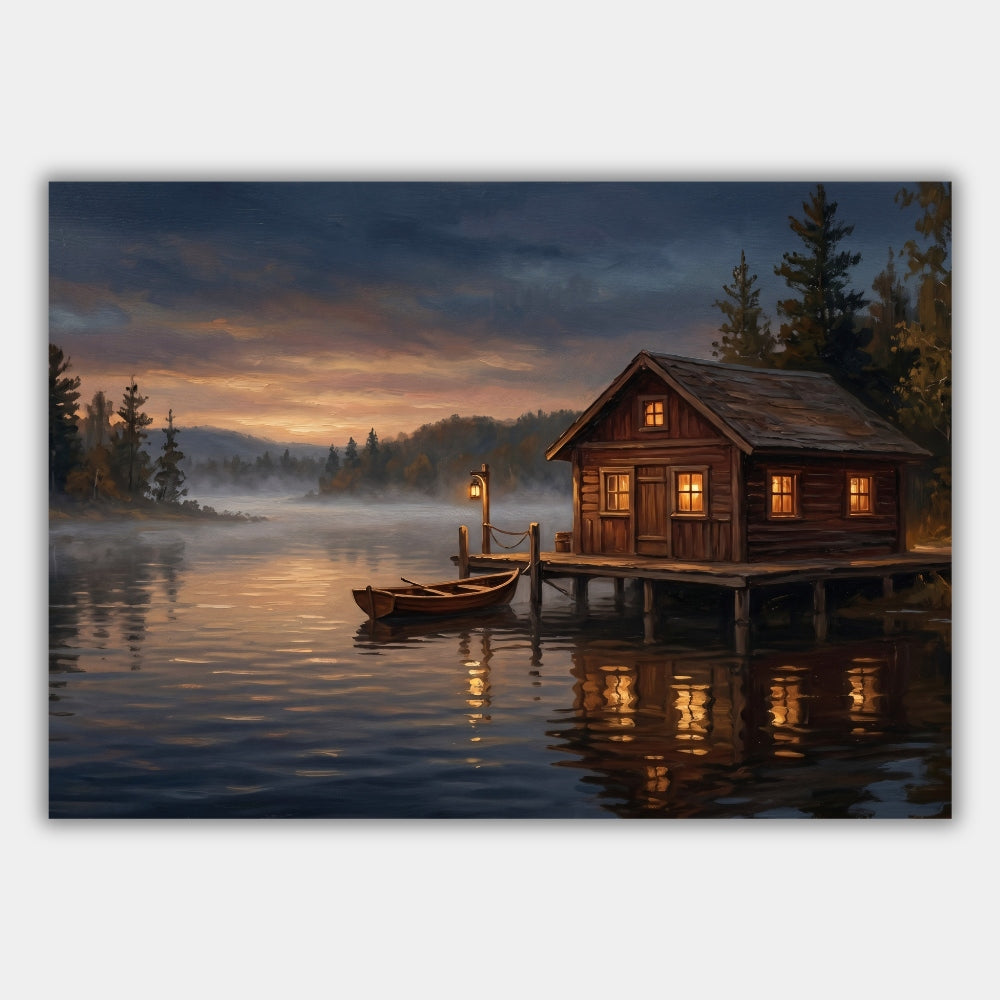 Hütte am See Waldsee Poster – Produktansicht 1