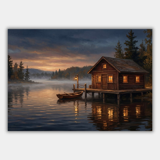 Hütte am See Waldsee Poster – Produktansicht 1
