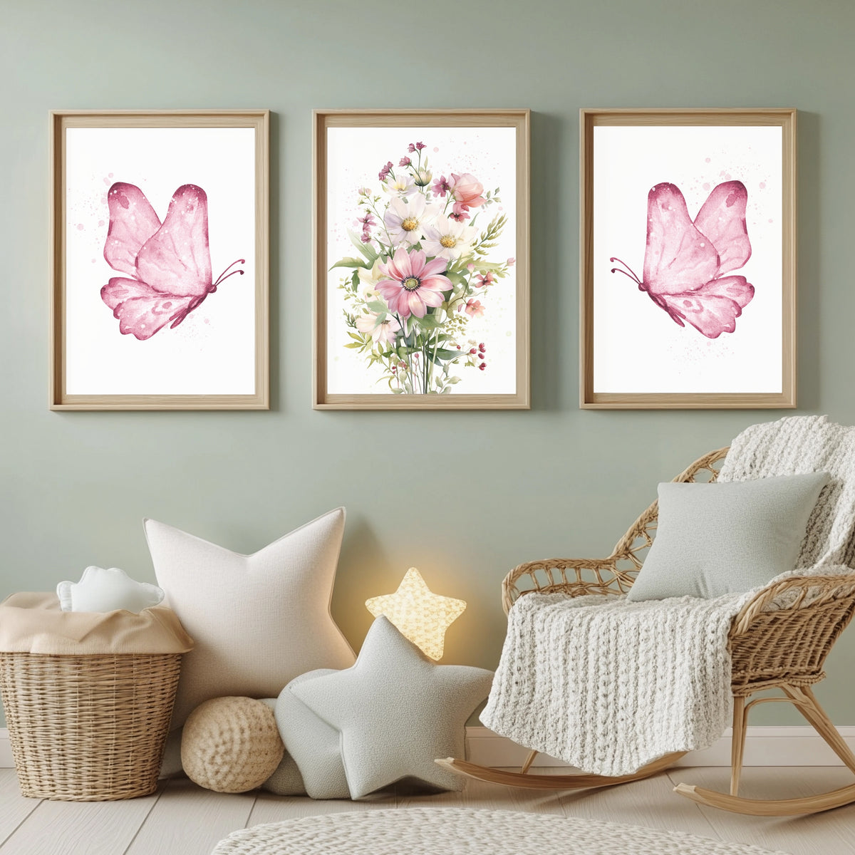Schmetterling Blumen Poster Set Kinderzimmer | Mädchenzimmer