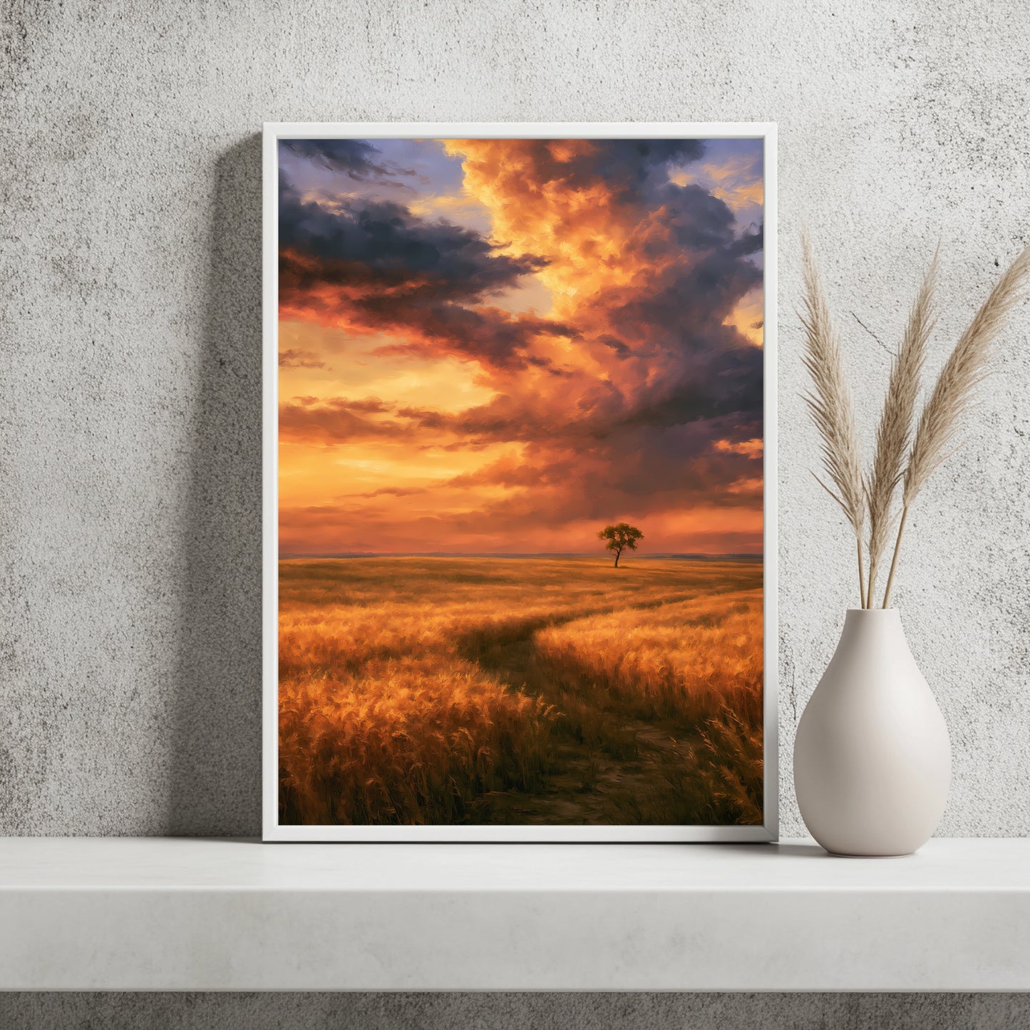 Weizenfeld im Sonnenuntergang Poster, Landschaft Wandkunst