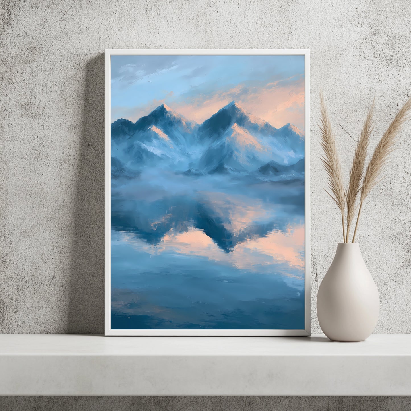 Berge im Morgenlicht am See Poster, Landschaft Wandkunst