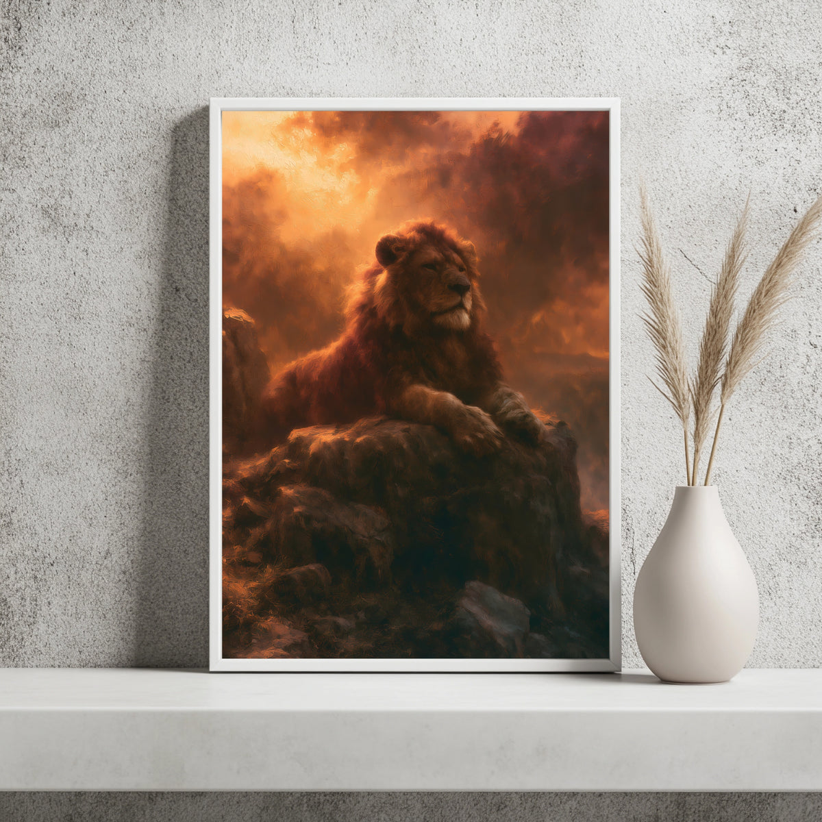 Löwe im Abendlicht auf dem Felsen Poster – Produktansicht 2
