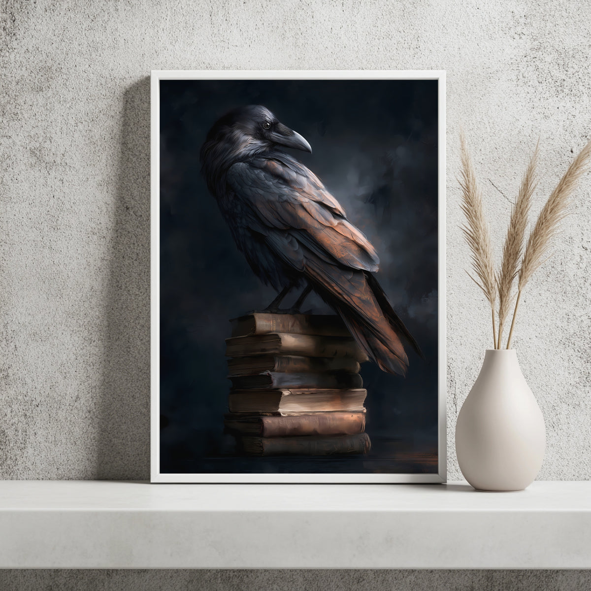 Rabe auf altem Bücherstapel Poster – Produktansicht 2