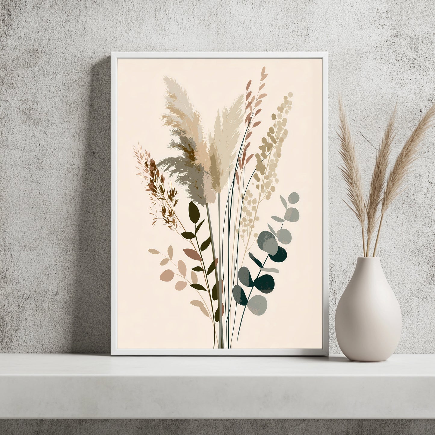 Pampasgras und Eukalyptus Poster, Boho Wandkunst