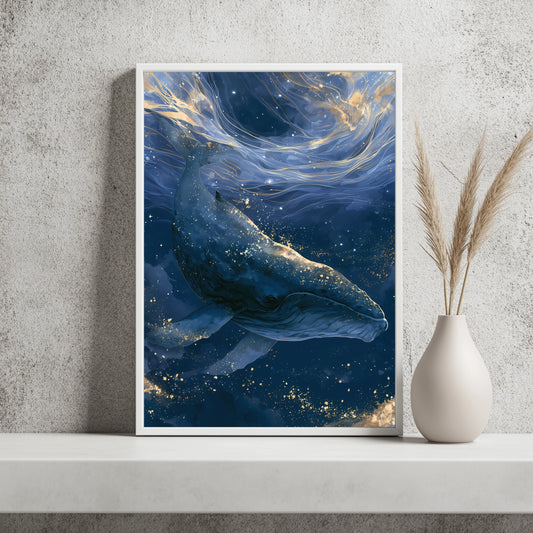 Wal unter dem Sternenhimmel Poster, Tier Wandkunst