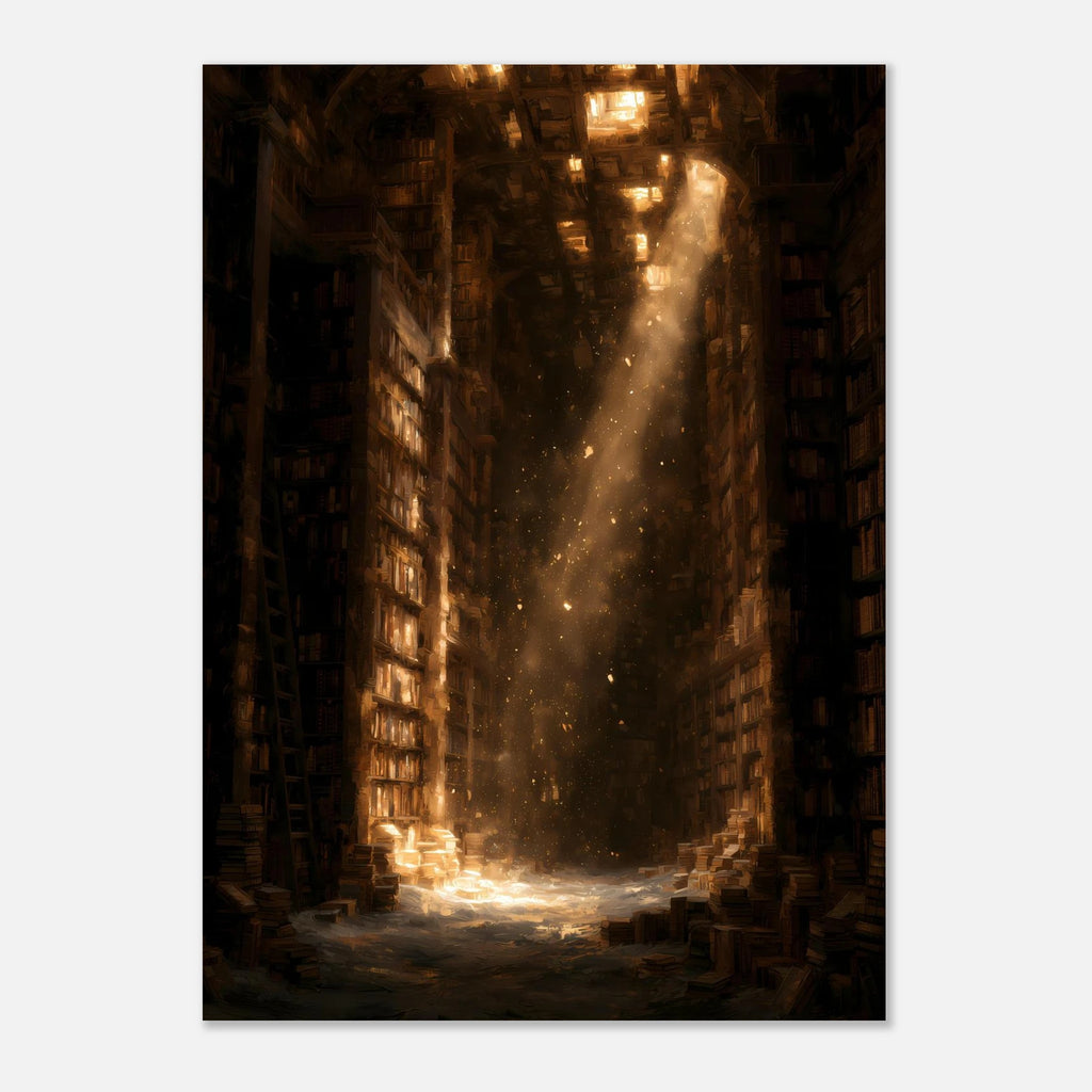 Lichtstrahl in alter Bibliothek Poster – Produktansicht 4