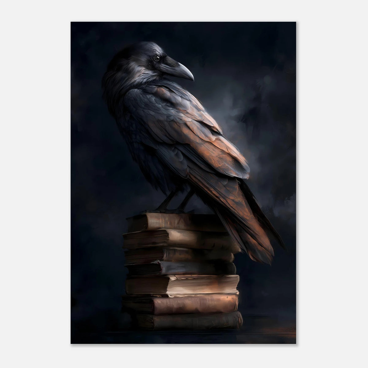 Rabe auf altem Bücherstapel Poster – Produktansicht 3