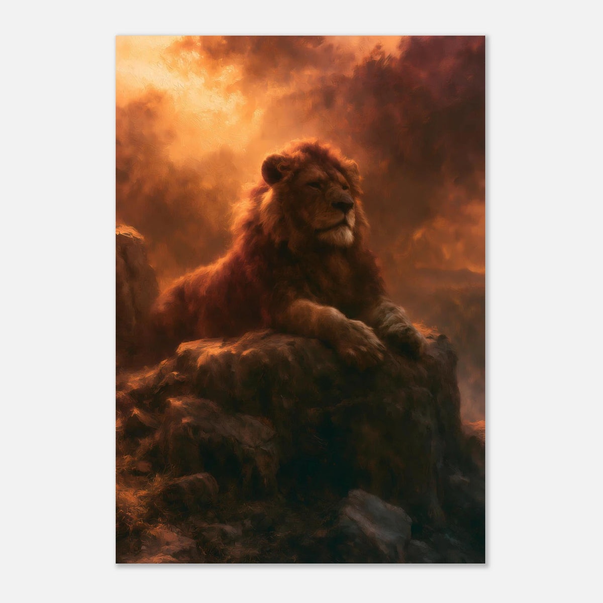Löwe im Abendlicht auf dem Felsen Poster – Produktansicht 3