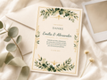 Personalisierte Dankeskarte zur Hochzeit im Greenery-Gold-Design mit Umschlag