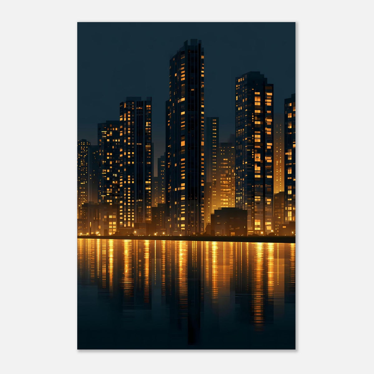 Skyline Nacht Stadtlichter Spiegelung Poster – Produktansicht 2