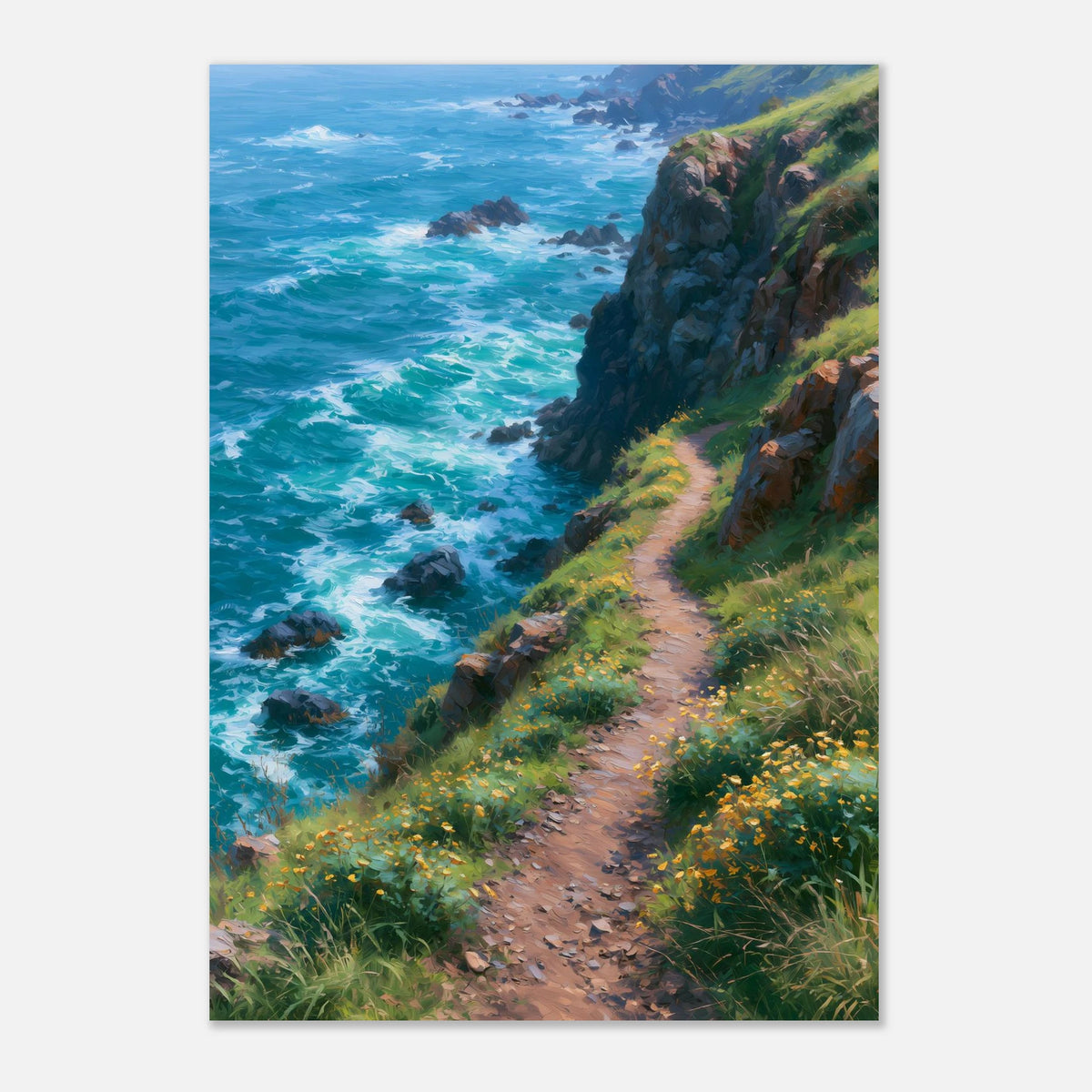 Küstenweg Meer Klippen Wildblumen Poster – Produktansicht 3