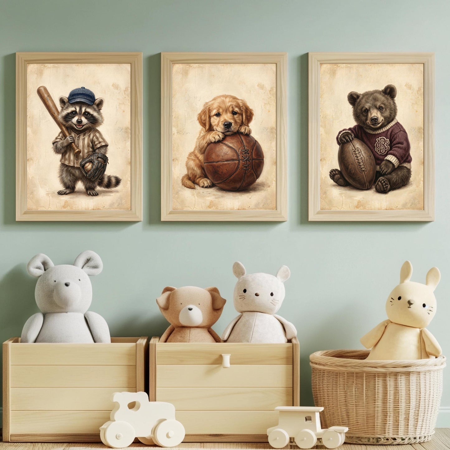Sport Tiere Poster Set Kinderzimmer 3er
