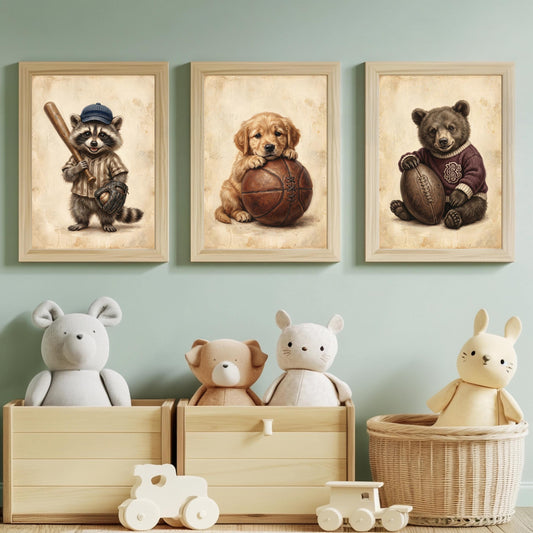 Sport Tiere Poster Set Kinderzimmer 3er