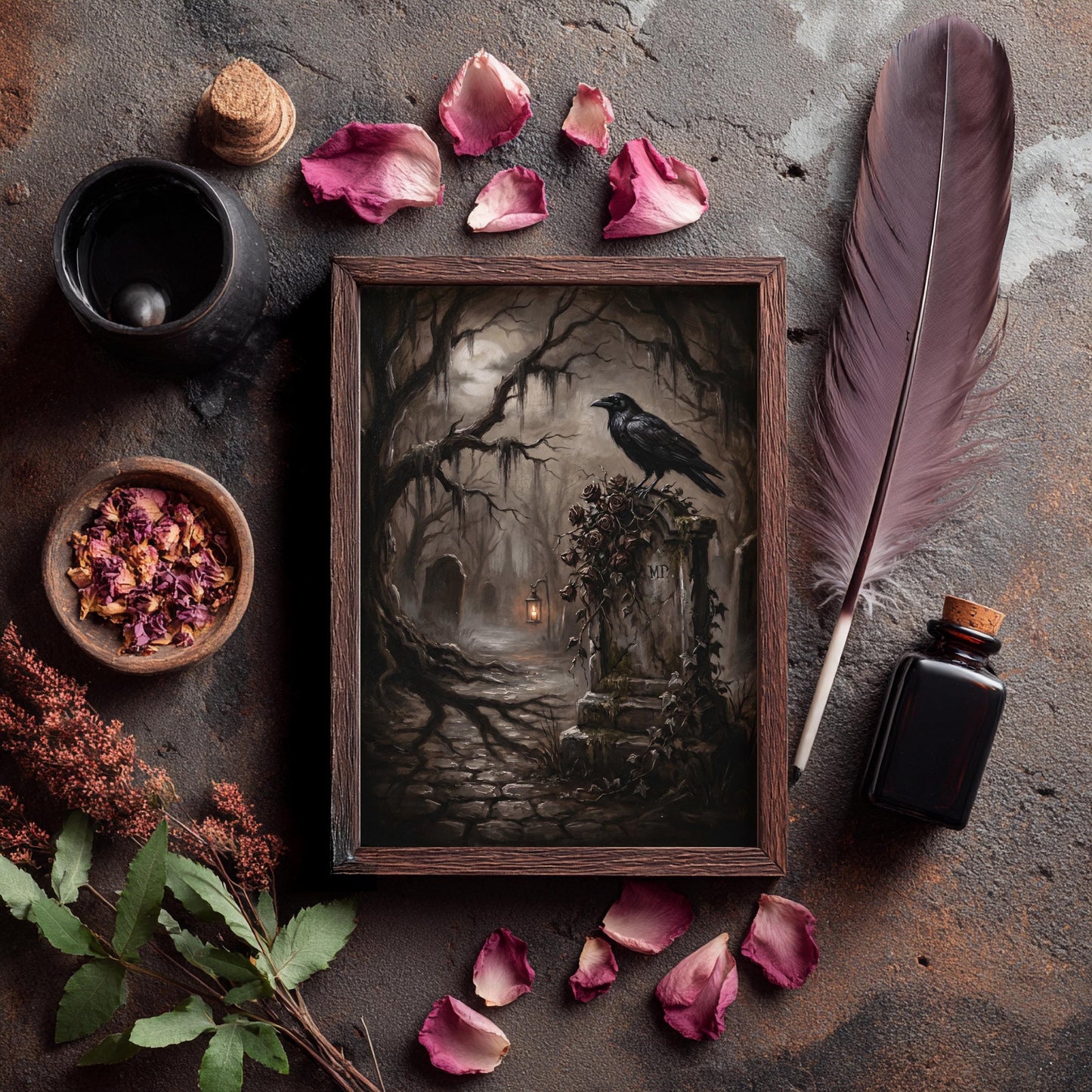 Raben Poster Gothic Friedhof Wandbild