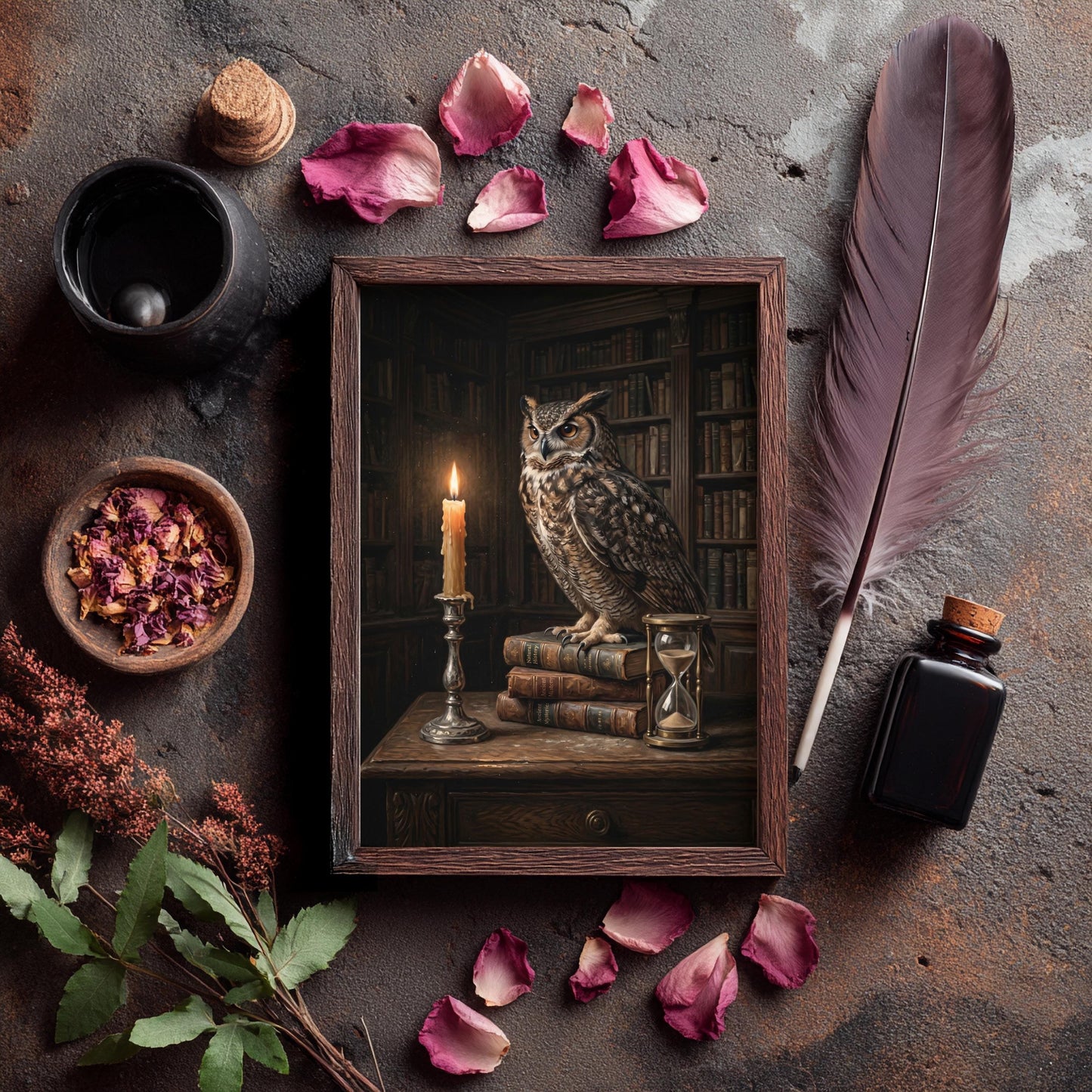 Eulen Poster Dark Academia Wandbild Vintage
