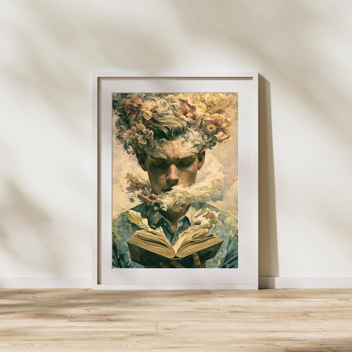Surreales Porträt Mann mit Buch Poster – Produktansicht 2