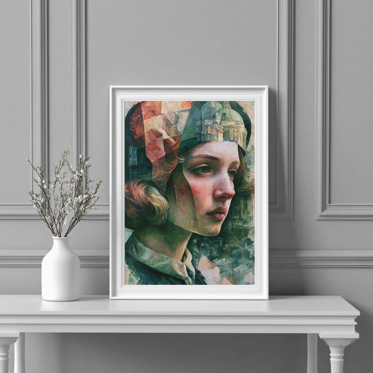 Surreales Porträt Frau Architektur Poster – Produktansicht 3