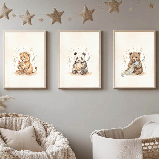 3er Set Weltraum Tierposter