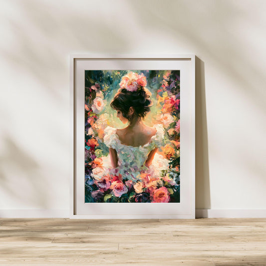 Frau im Rosengarten Poster
