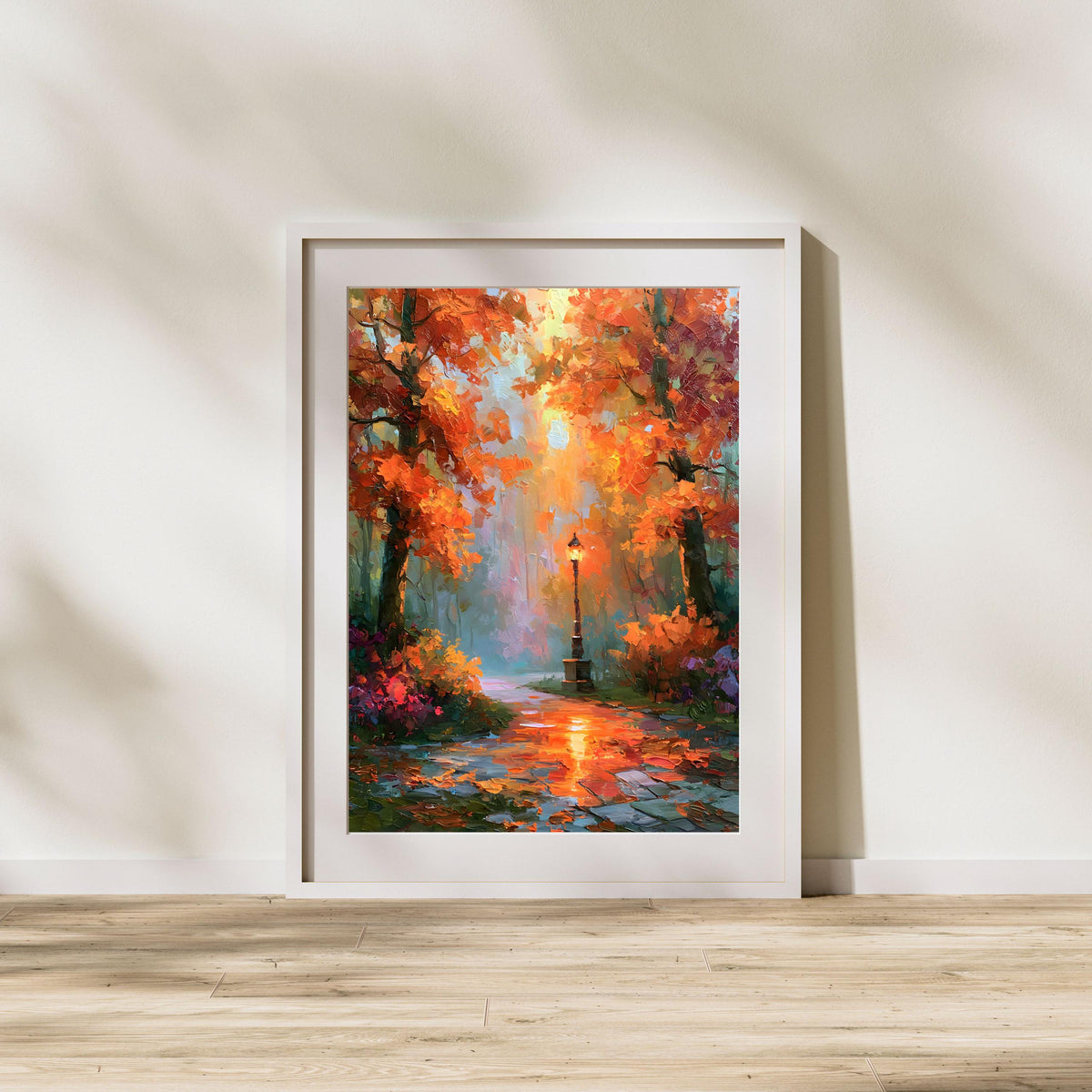 Herbstwald mit Laterne Poster – Produktansicht 2