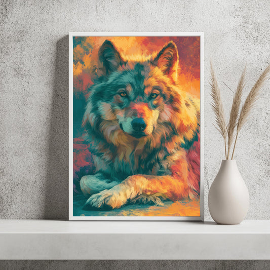 Wolf Poster Set Türkis Orange Wandkunst