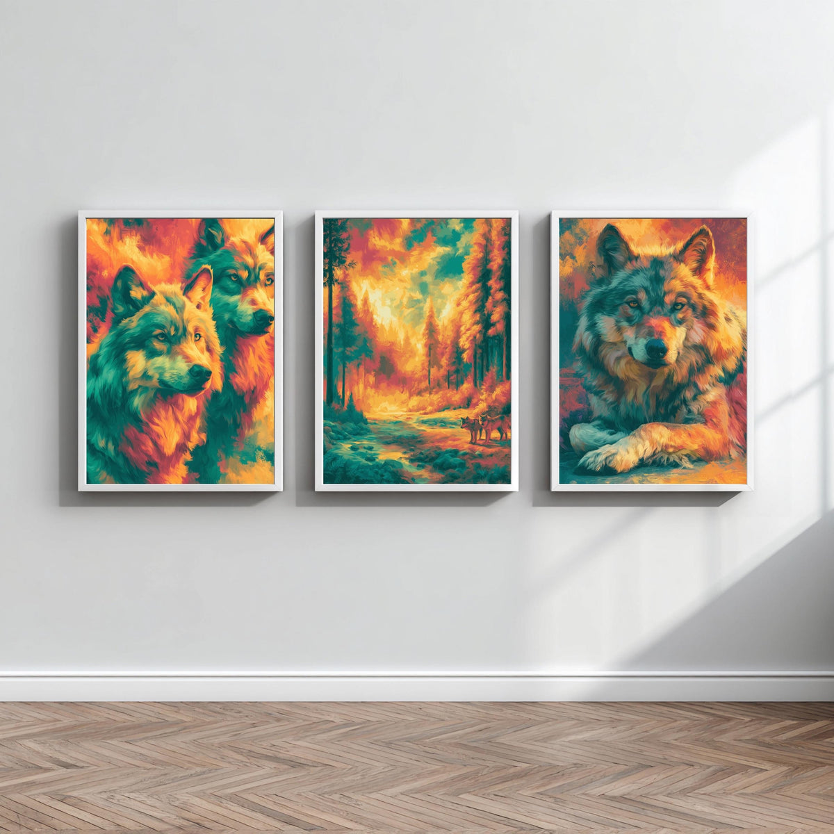 Wolf Türkis Orange Poster Set – Produktansicht 1