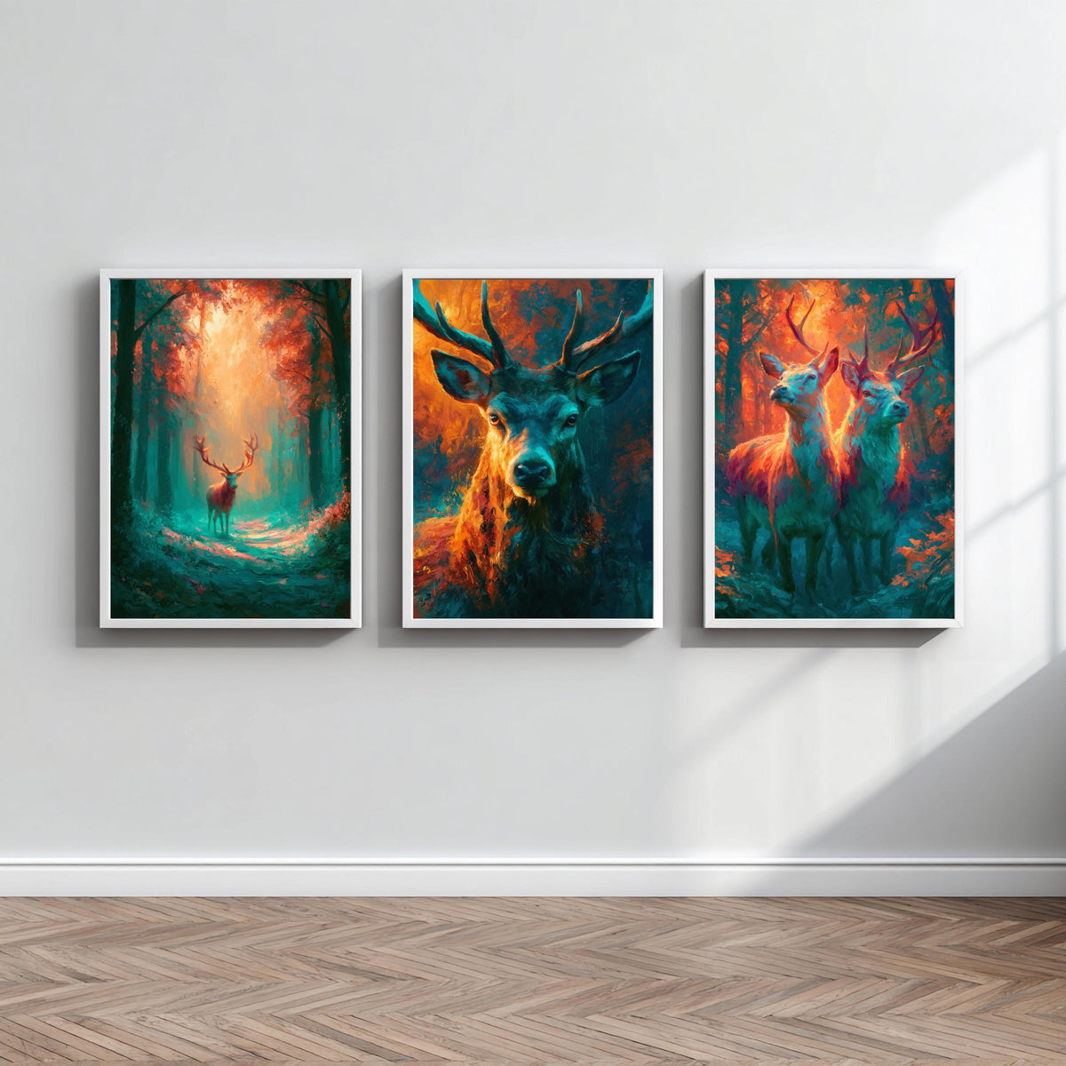 Hirsch Türkis Orange Poster Set – Produktansicht 1