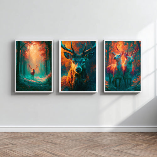 Hirsch Türkis Orange Poster Set – Produktansicht 1