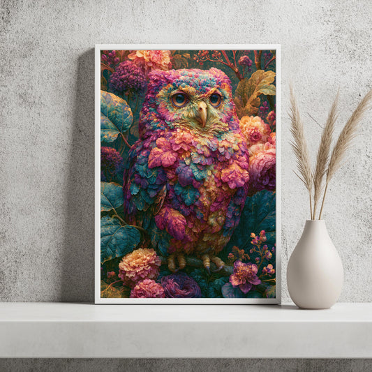 Eule Blumen Poster Maximalistisch Wandkunst