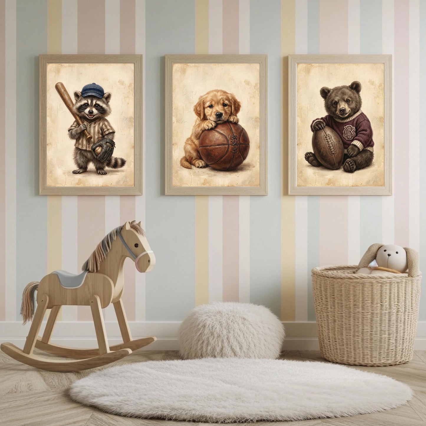 Sport Tiere Poster Set Kinderzimmer 3er
