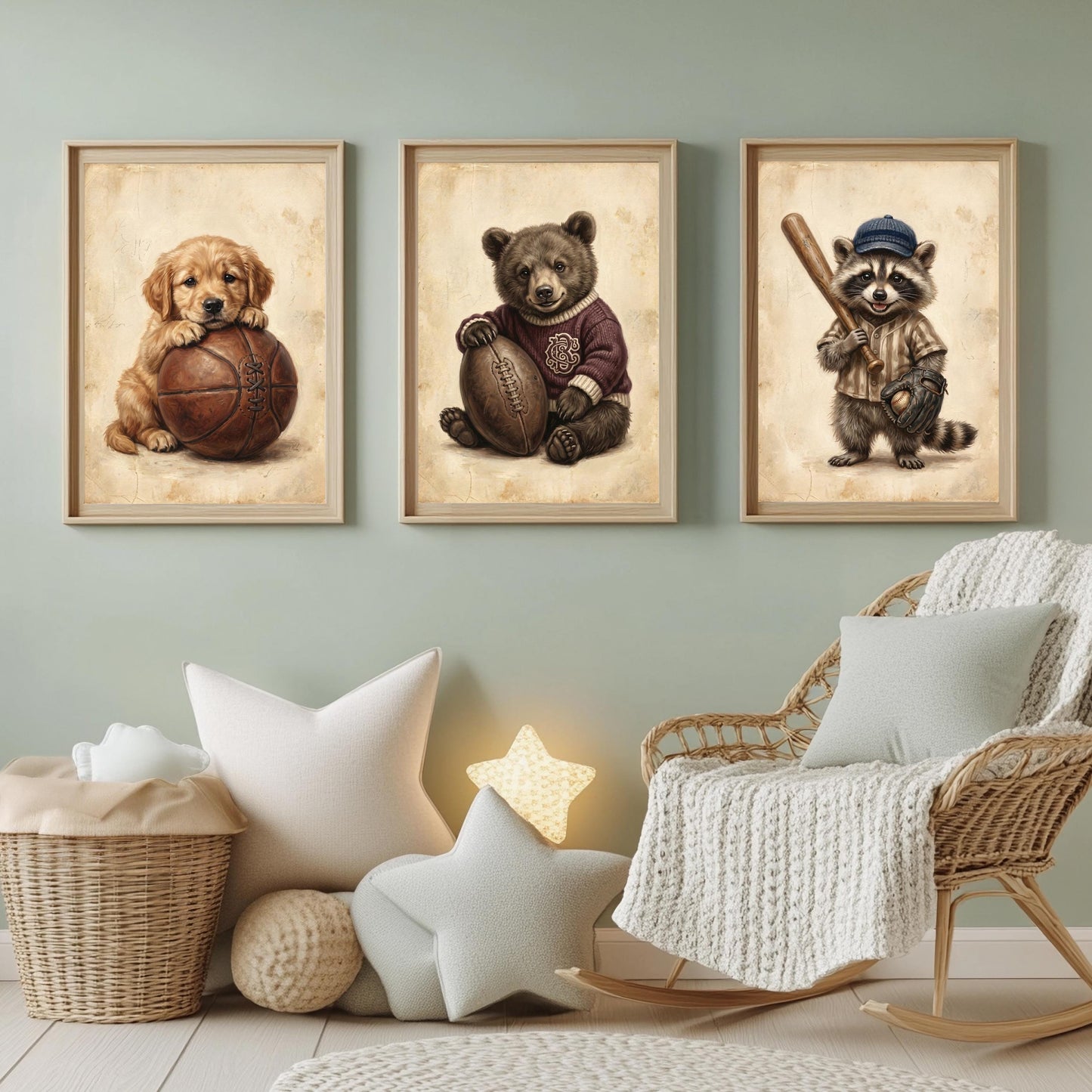 Sport Tiere Poster Set Kinderzimmer 3er