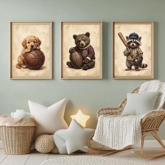 Sport Tiere Poster Set Kinderzimmer 3er