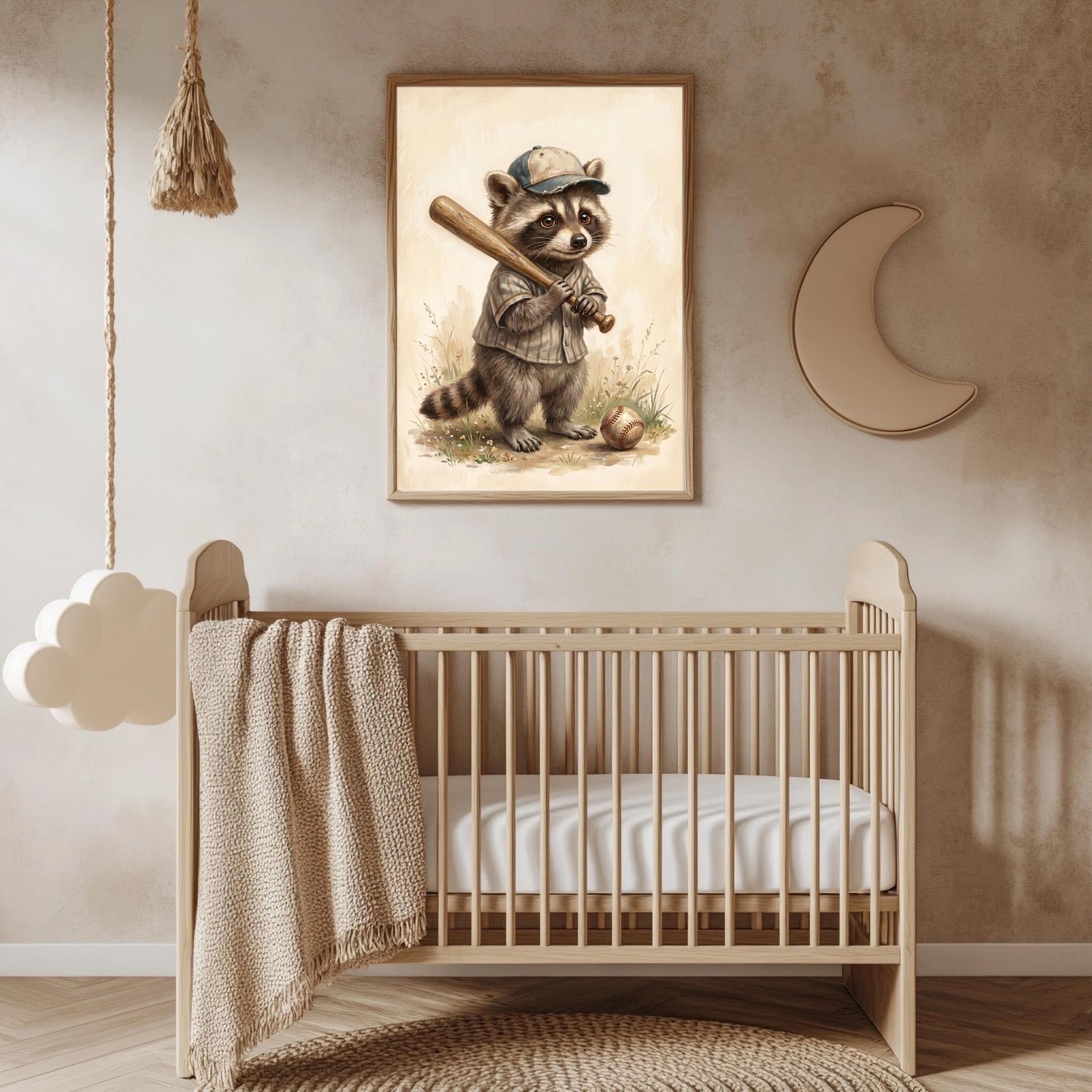 Waschbär Poster Set Kinderzimmer Baseball