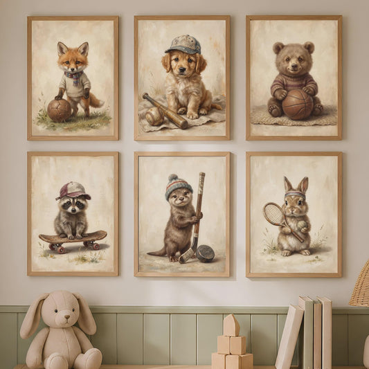 Sport Tiere Kinderzimmer Poster Set 6er