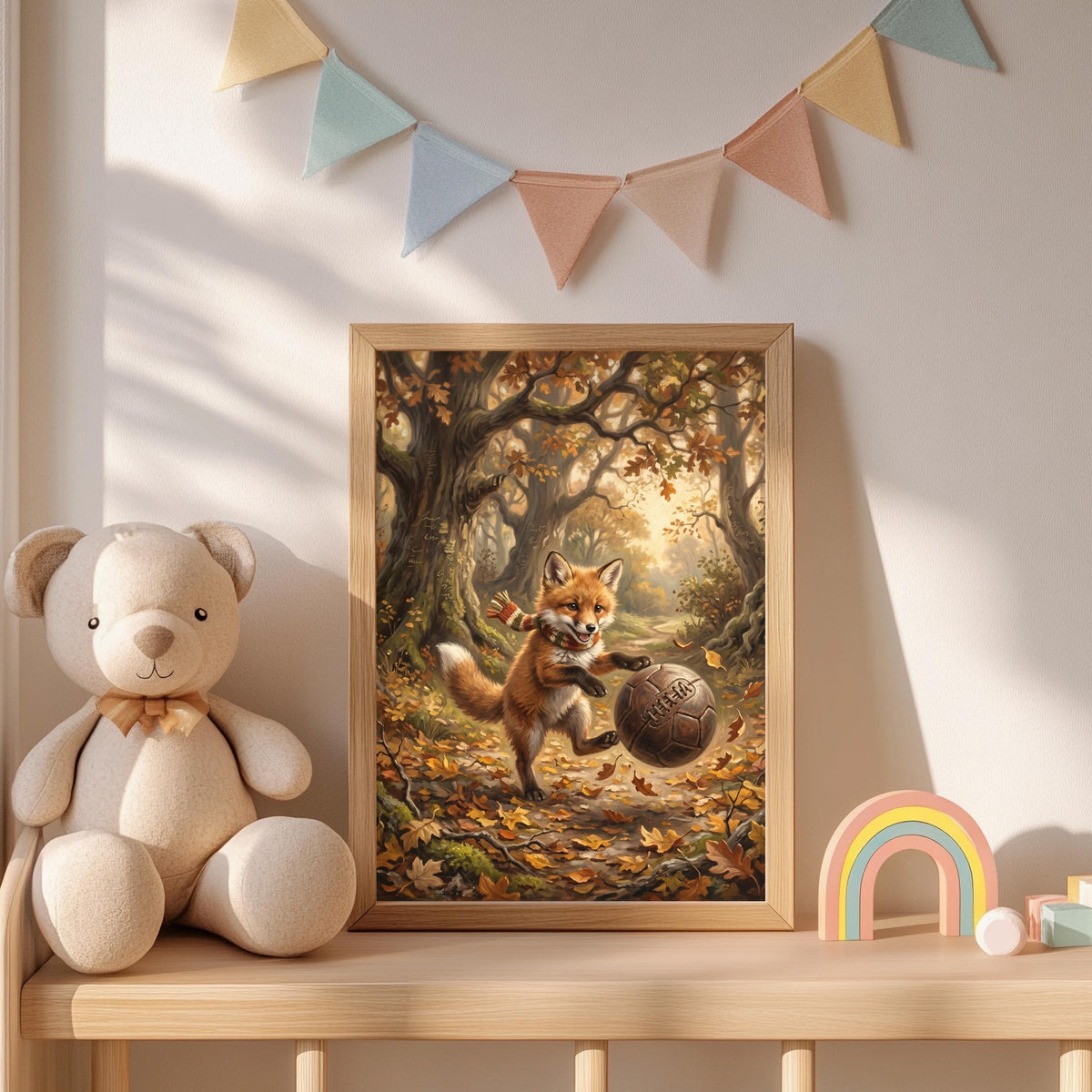 Fuchs Fußball Herbstwald Poster – Produktansicht 3
