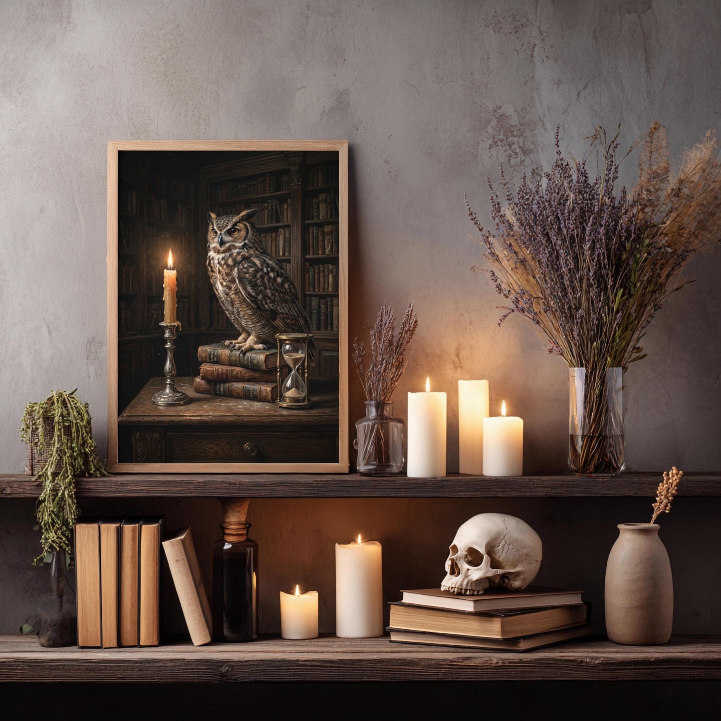 Eulen Poster Dark Academia Wandbild Vintage