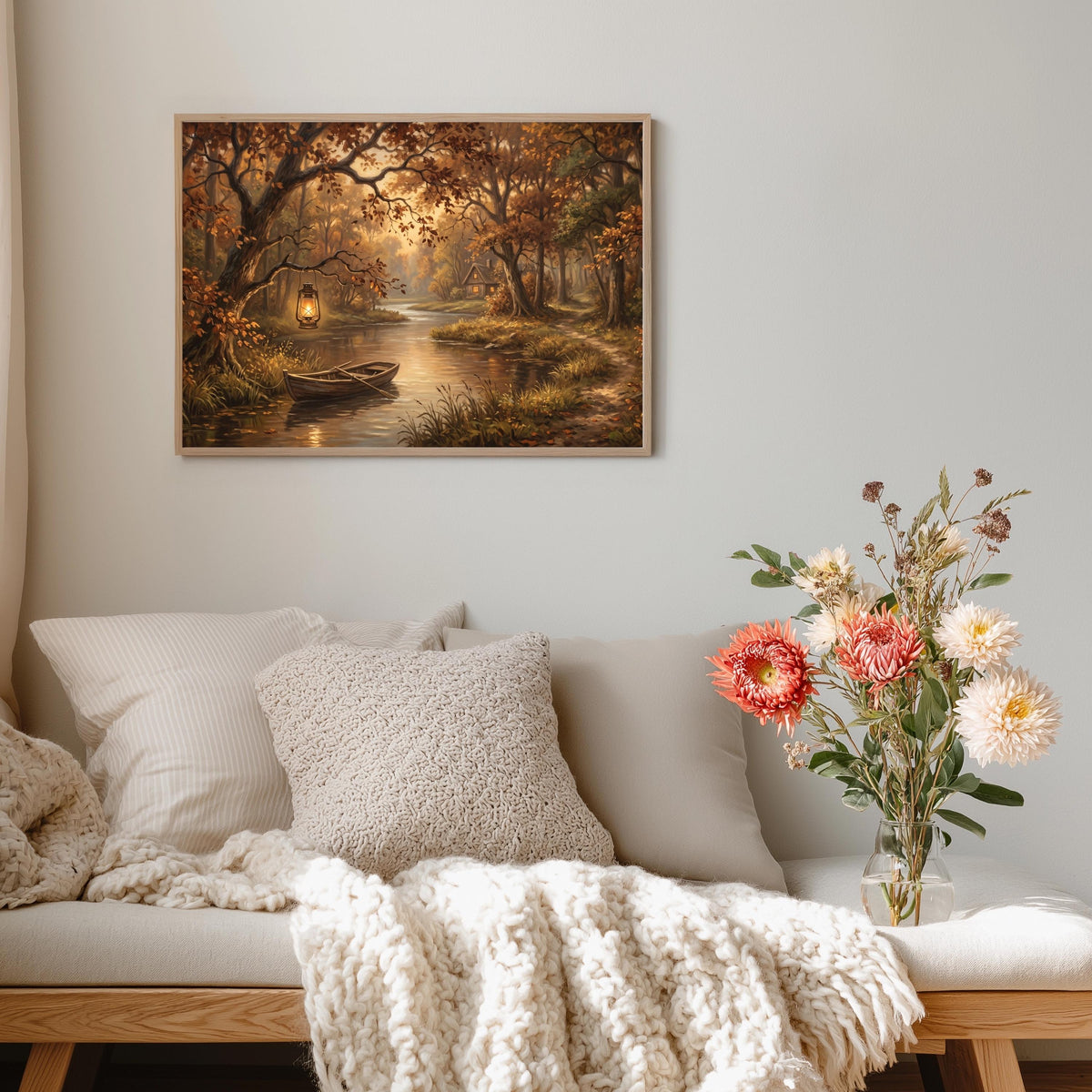 Ruderboot am Herbstfluss Poster – Produktansicht 4