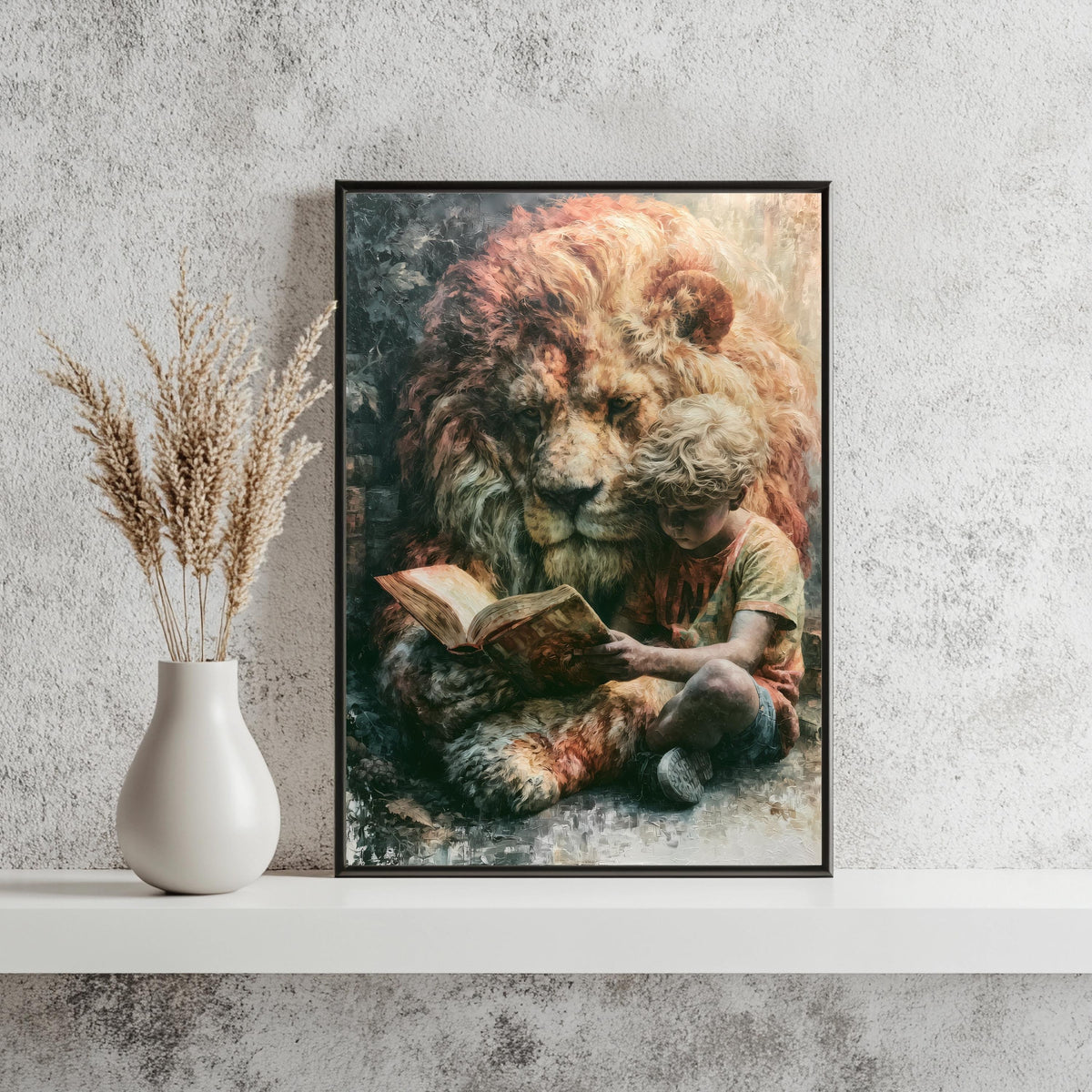 Junge und Löwe Kinderzimmer Poster – Produktansicht 3