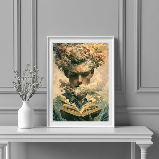 Surreales Porträt Poster Mann mit Buch