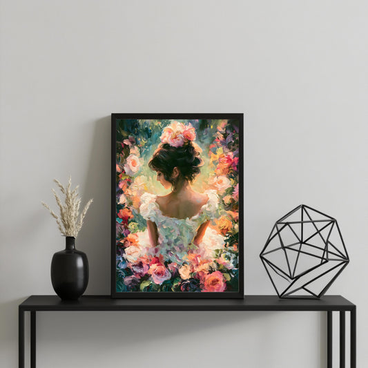 Frau im Rosengarten Poster