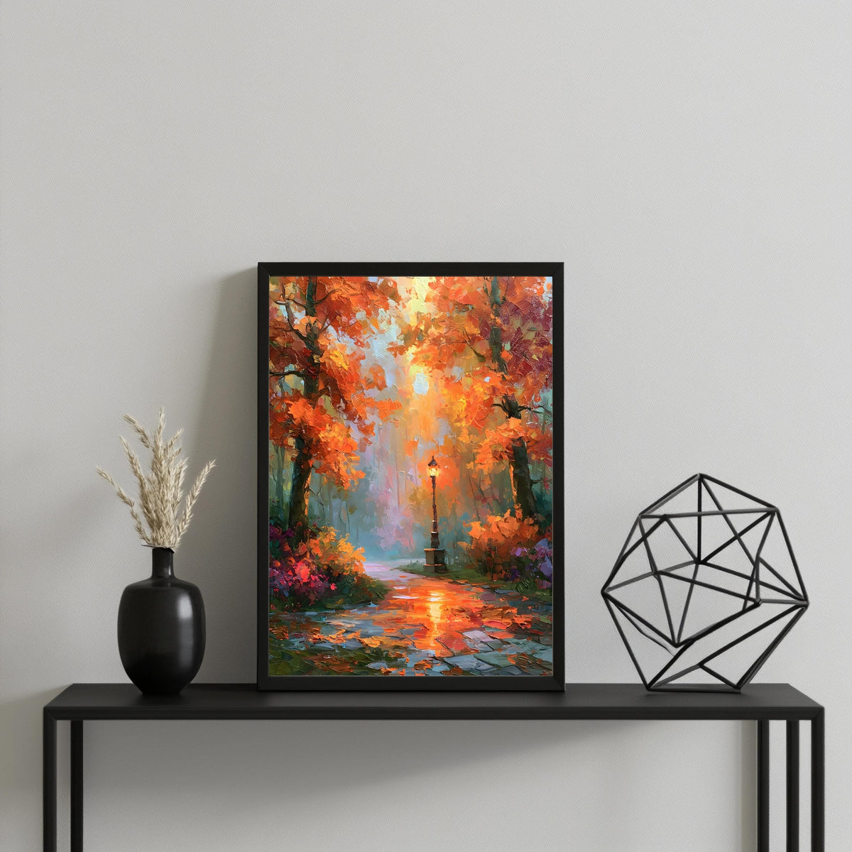 Herbstwald mit Laterne Poster – Produktansicht 3