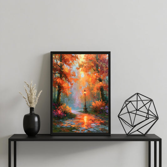 Herbstwald mit Laterne Poster