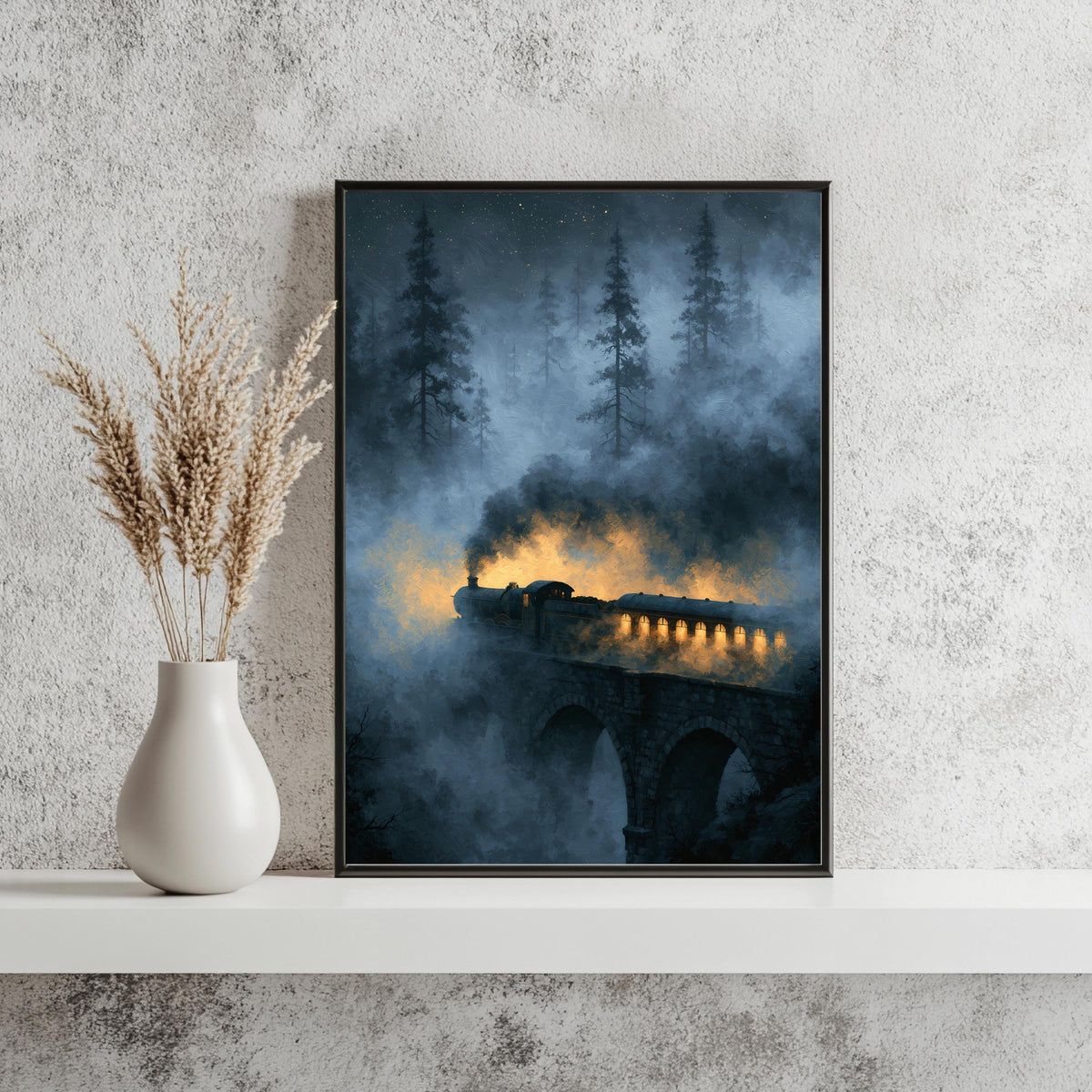 Dampfzug Brücke Nacht Fantasy Poster – Produktansicht 3