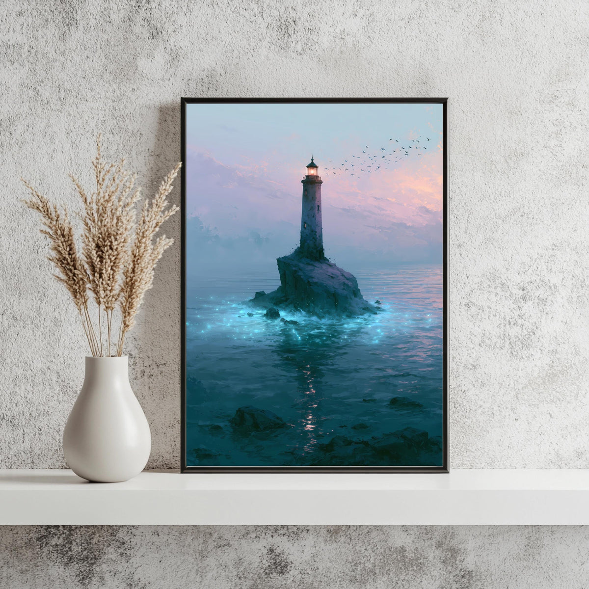 Leuchtturm Pastell Sonnenuntergang Poster – Produktansicht 3