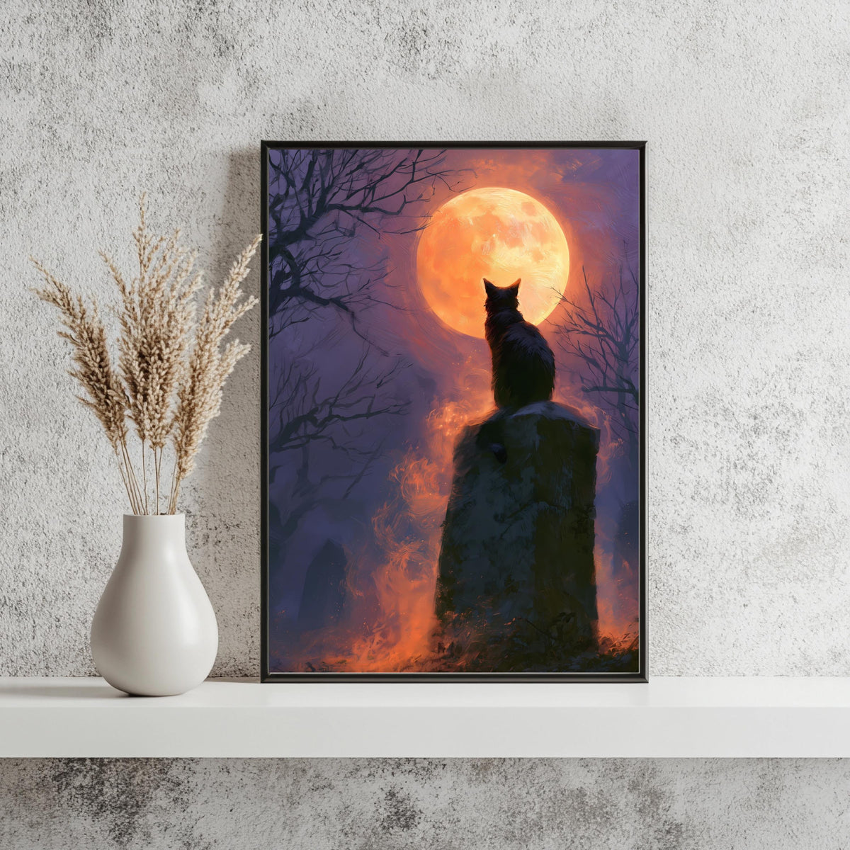 Schwarze Katze Halloween Vollmond Poster – Produktansicht 3