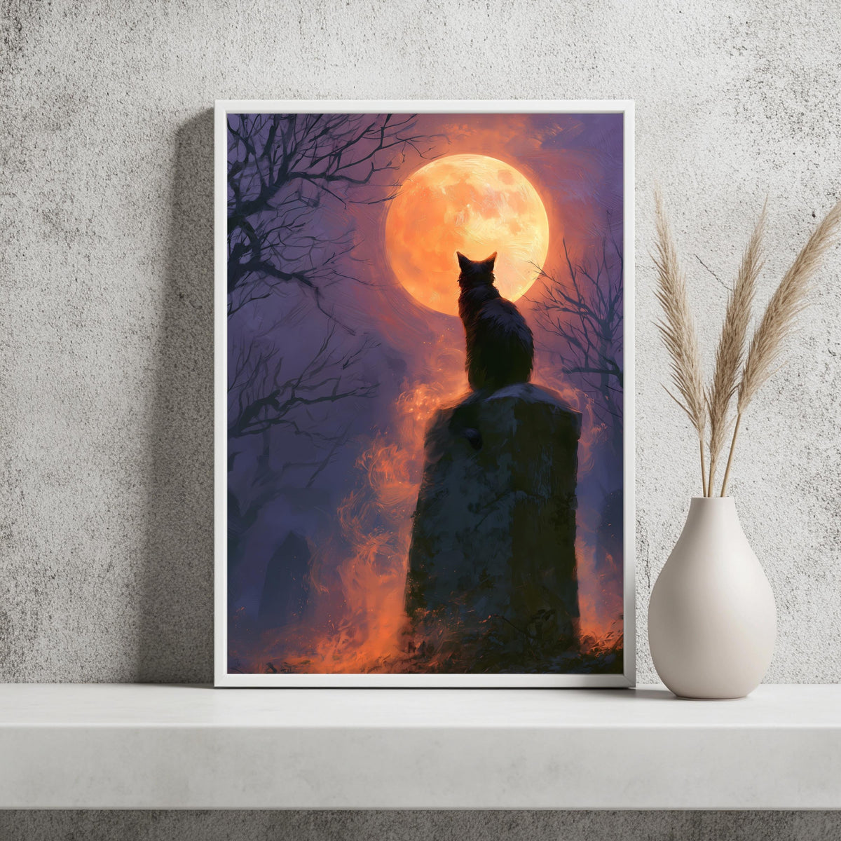 Schwarze Katze Halloween Vollmond Poster – Produktansicht 2