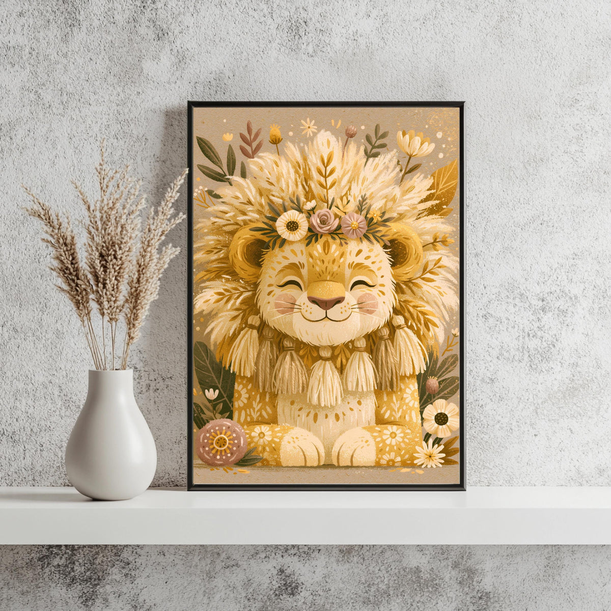 Baby Löwe Blumenkranz Boho Poster – Produktansicht 3