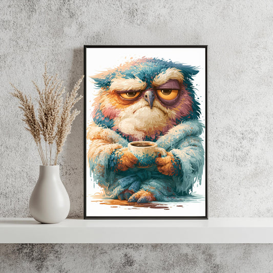 Grantige Eule Kaffee Poster Lustig